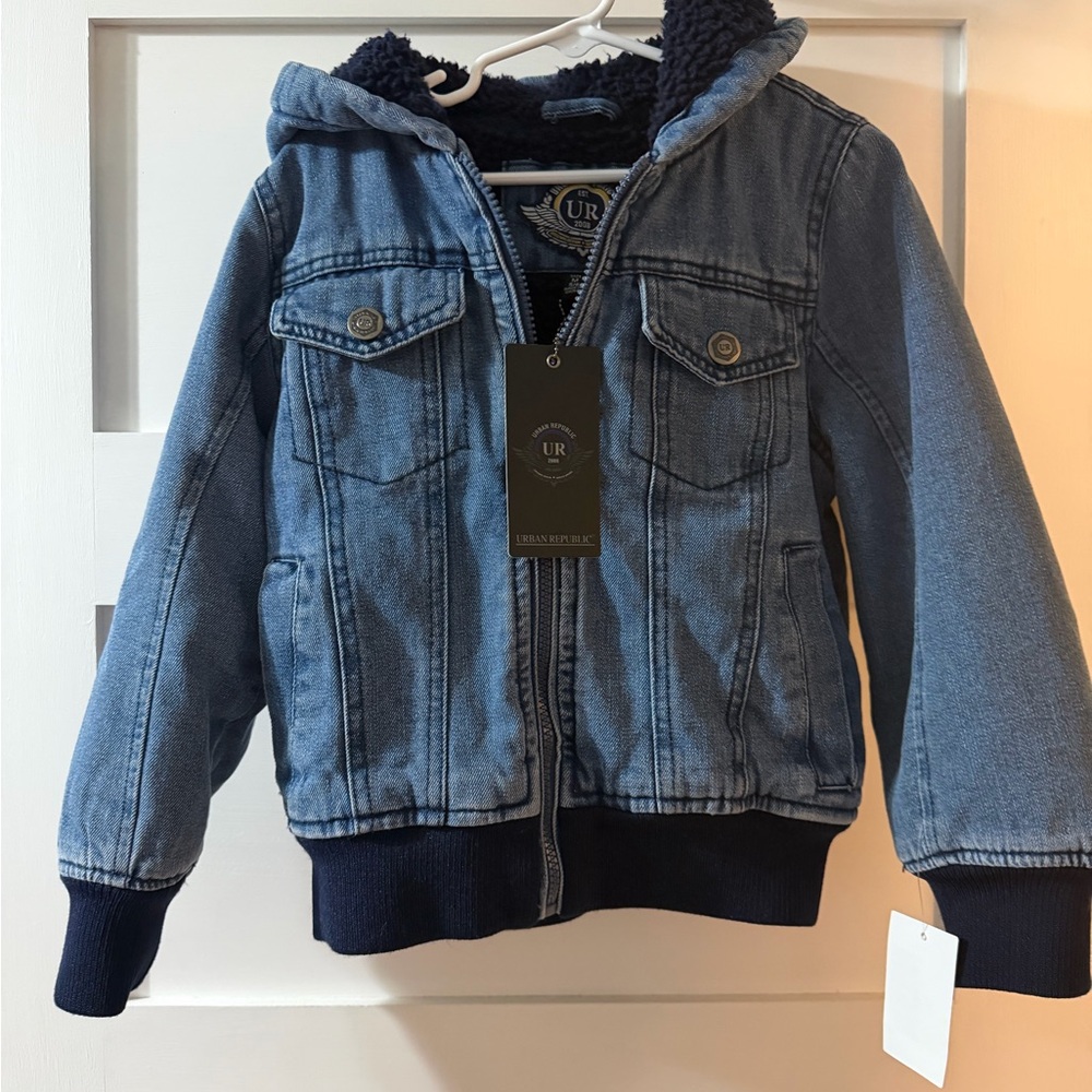 Boys Hooded Sherpa Lined Denim Coat